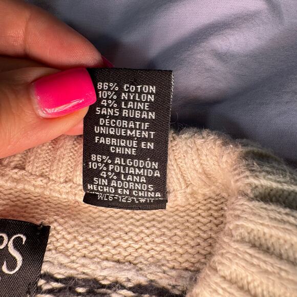 Chaps Men's size XL Sweater Fair Isle Stripe Crewneck Knit Pullover White Gray - Picture 5 of 8